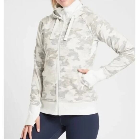 Athleta Triumph Hoodie Sweatshirt Full Zipper Camo Print Gray Size Medium - Picture 1 of 10
